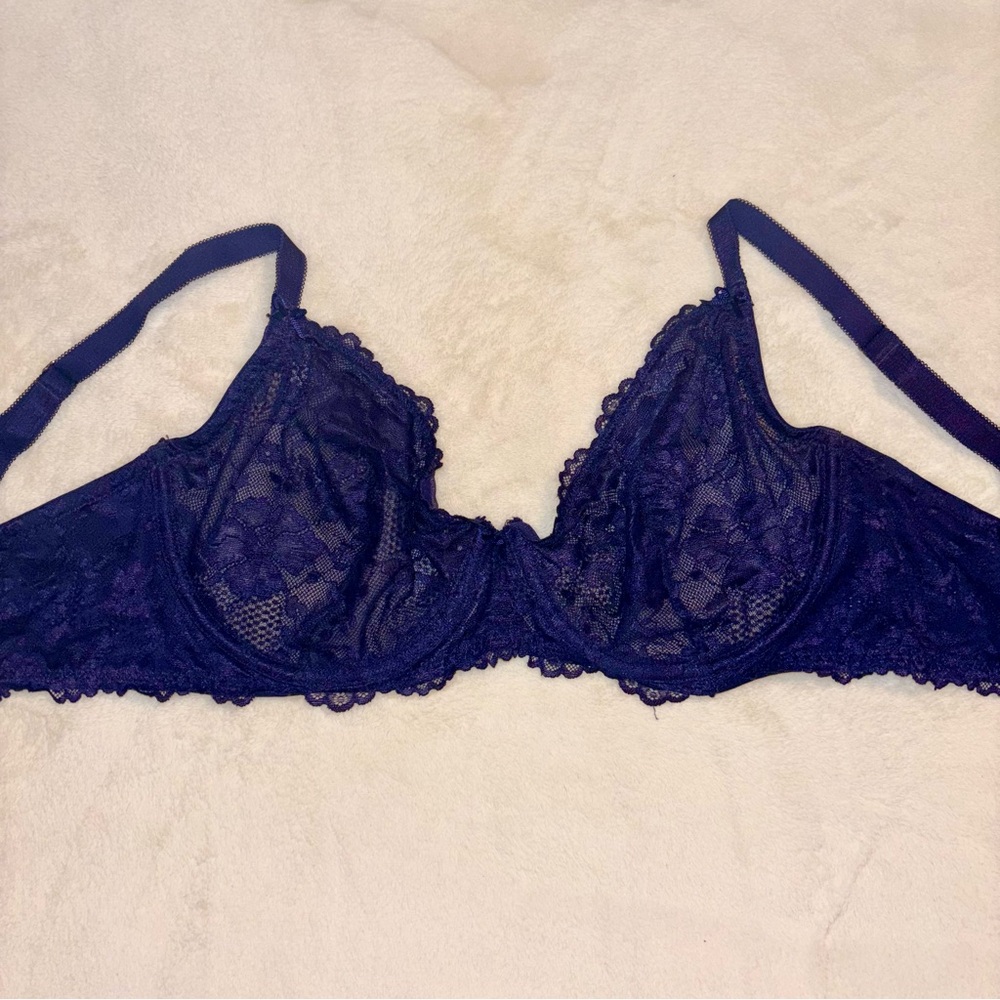 Savage X Fenty Lace Underwire Bra Dark Blue 36 DD Unlined